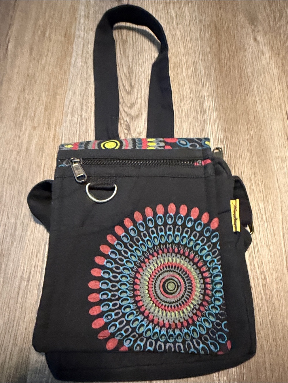 Himalaya Black Crossbody Bag with Multicolor Mandala Print